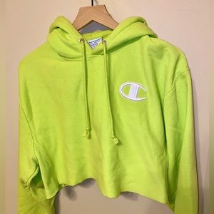 Champion Lime Green Reverse Weave Cropped Hoodie - Medium